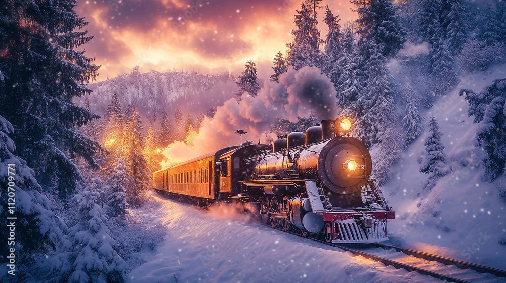 magical nighttime scene with a classic steam train gently gliding through a serene landscape, illuminated by soft lights, evoking feelings of nostalgia and wonder under a starry sky magical nighttime scene with a classic steam train gently gliding through a serene landscape, illuminated by soft lights, evoking feelings of nostalgia and wonder under a starry sky