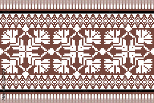 Art Abstract with Pixel Art Designs. Traditional Cross Stitch needlework. Geometric Ethnic Pattern, Embroidery, Textile Ornamental, Fabric, Hand Stitch Pattern, Cultural Stitching Pixel Art