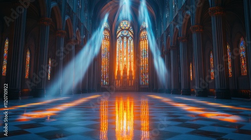 Gothic Cathedral Interior Sunlight Stained Glass Tranquility Architecture