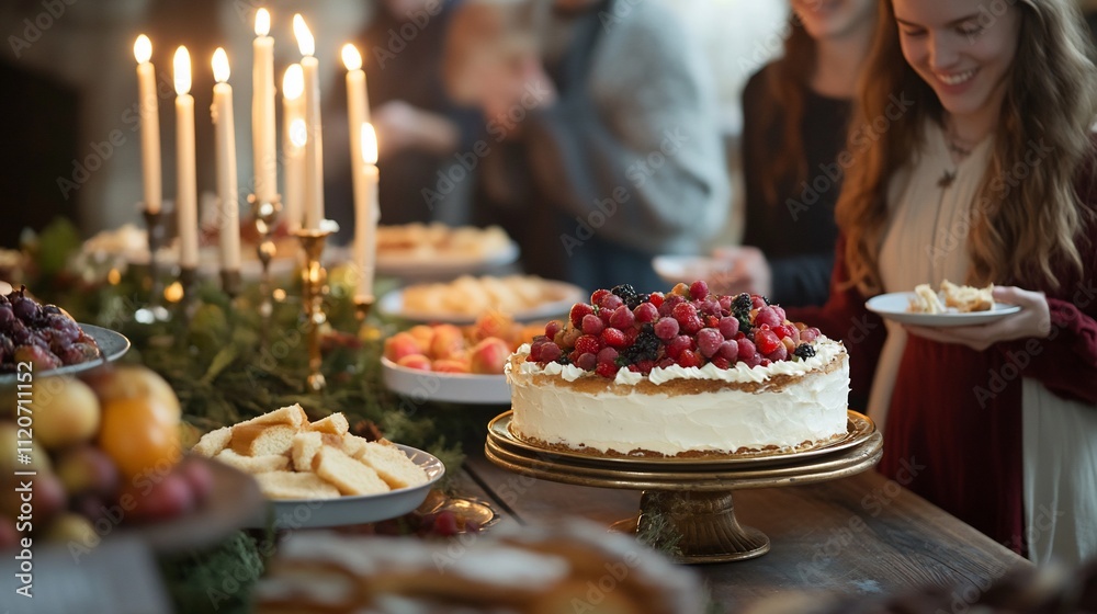 Festive cake at a gathering with family and friends. Festive cake at a gathering with family and friends.
