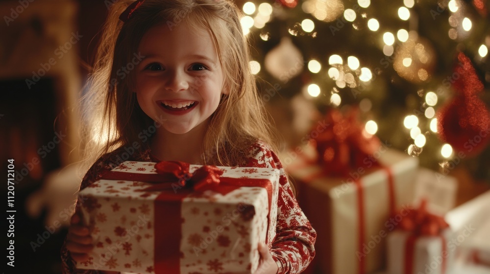 Joyful Girl Holding Christmas Present Joyful Girl Holding Christmas Present
