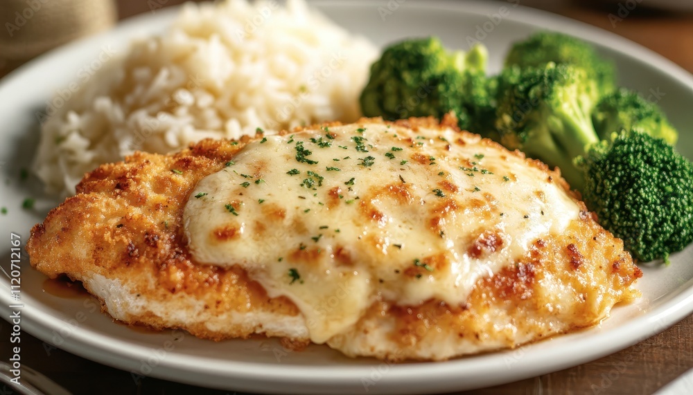 Parmesan Crusted Chicken Breast Served with Rice and Broccoli Parmesan Crusted Chicken Breast Served with Rice and Broccoli