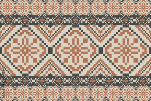 Art Abstract with Pixel Art Designs. Traditional Cross Stitch needlework. Geometric Ethnic Pattern, Embroidery, Textile Ornamental, Fabric, Hand Stitch Pattern, Cultural Stitching Pixel Art