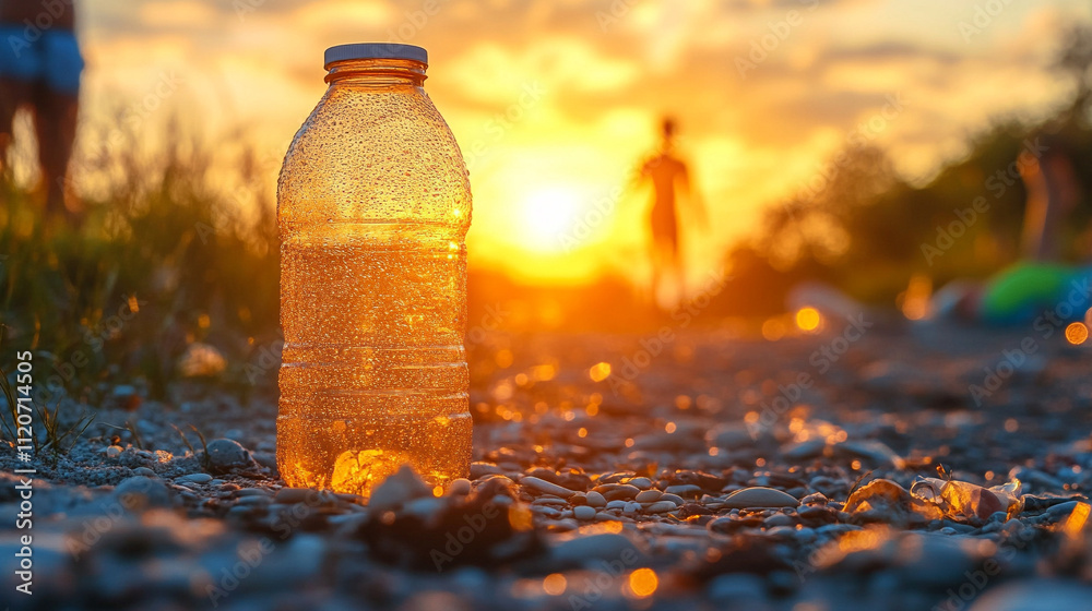 beach littered with trash representing environmental chaos, the blurred background emphasizing the urgent need for cleanup and sustainability in protecting natural coastal ecosystems and wildlife