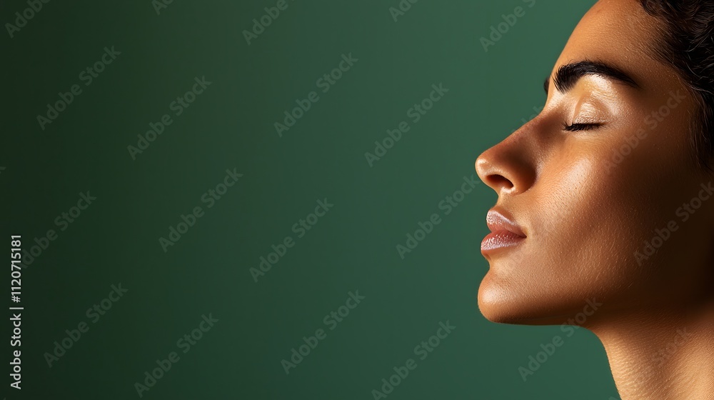 A tranquil close-up of a serene face, highlighting beauty and evoking feelings of peace and calm. Stress Awareness Day Concept A tranquil close-up of a serene face, highlighting beauty and evoking feelings of peace and calm. Stress Awareness Day Concept