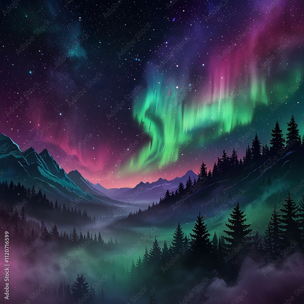 Fototapeta premium Mystical Aurora Background with Lightning Highlights 