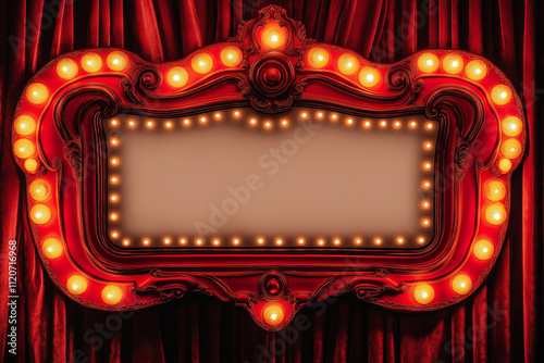 A red retro-style theater marquee with a white background and lights, a vector graphic design.


