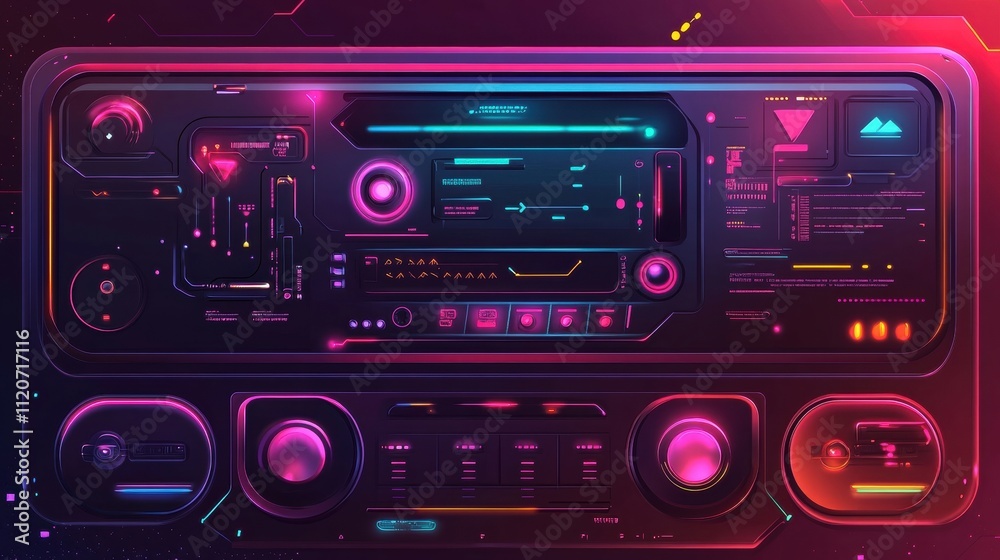 Futuristic Control Panel Neon Synthwave UI Futuristic Control Panel Neon Synthwave UI