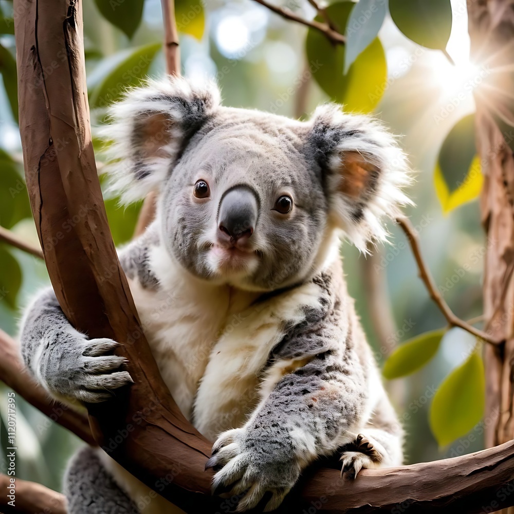 Fototapeta premium Chubby Koala is Relaxing on a Tree Branch. generative by AI