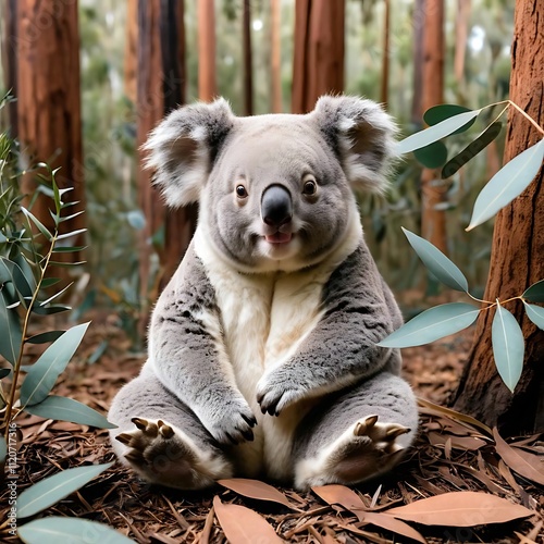 Playful Koala: Fluffy and Fun in the Eucalyptus Forest. generative by AI photo