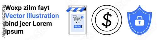 Woxp zilm fayt, Vector Illustration, bind jecr Lorem ipsum. Ideal for online shopping, mobile e-commerce, financial transactions, digital security, website headers, app interfaces, presentations