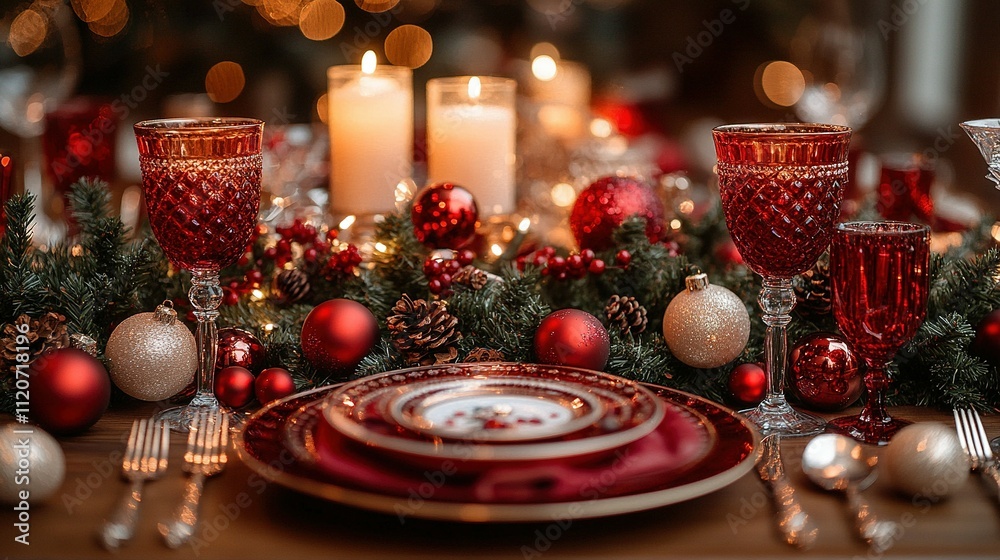 Festive Christmas Table Setting With Red Accents Festive Christmas Table Setting With Red Accents