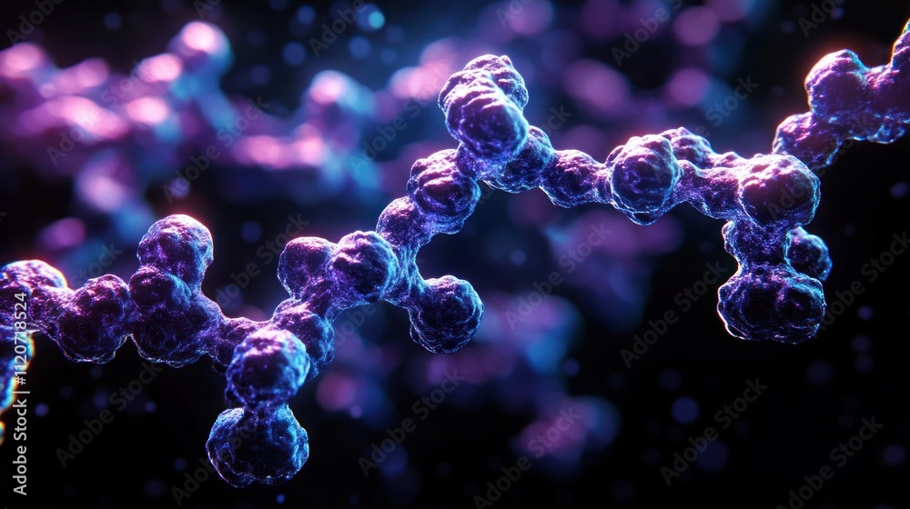Detailed Molecular Structure of Glucagon-like Peptide 1 GLP1 7-36 for Diabetes Management with Soft Blue and Purple Lighting Detailed Molecular Structure of Glucagon-like Peptide 1 GLP1 7-36 for Diabetes Management with Soft Blue and Purple Lighting