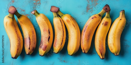 Bright Yellow Bananas on Turquoise Background High Contrast Photography Fresh Tropical Fruit Summer Aesthetic photo