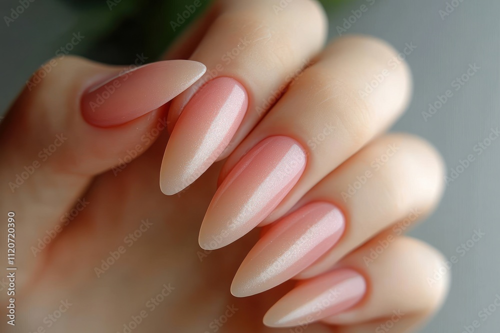 Elegant Soft Pink Gradient Manicure on Long Almond Shaped Nails at Luxury Beauty Salon Elegant Soft Pink Gradient Manicure on Long Almond Shaped Nails at Luxury Beauty Salon