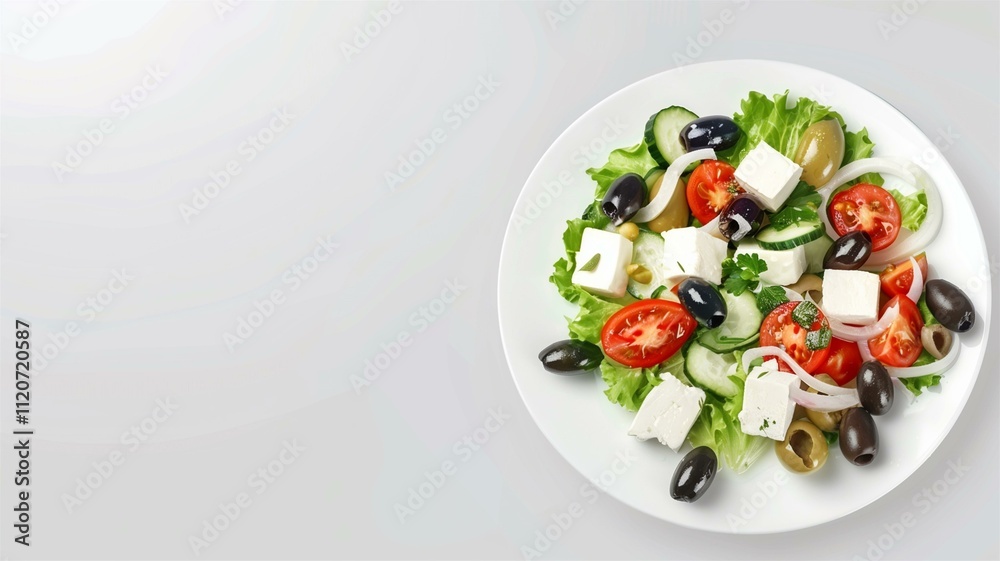 High-resolution photo of a fresh Greek salad with feta cheese and olives
High-resolution photo of a fresh Greek salad with feta cheese and olives