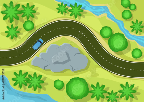 Top view of cars passing the road
