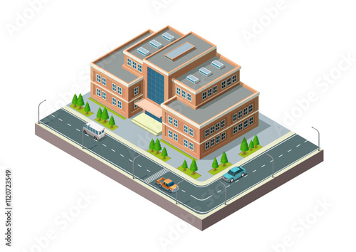 Isometric modern school building