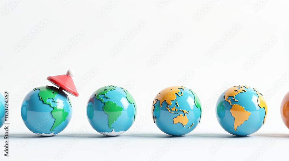 Playful Illustration of Globes with a Domino Effect Concept, Featuring Stylish Earth Graphics