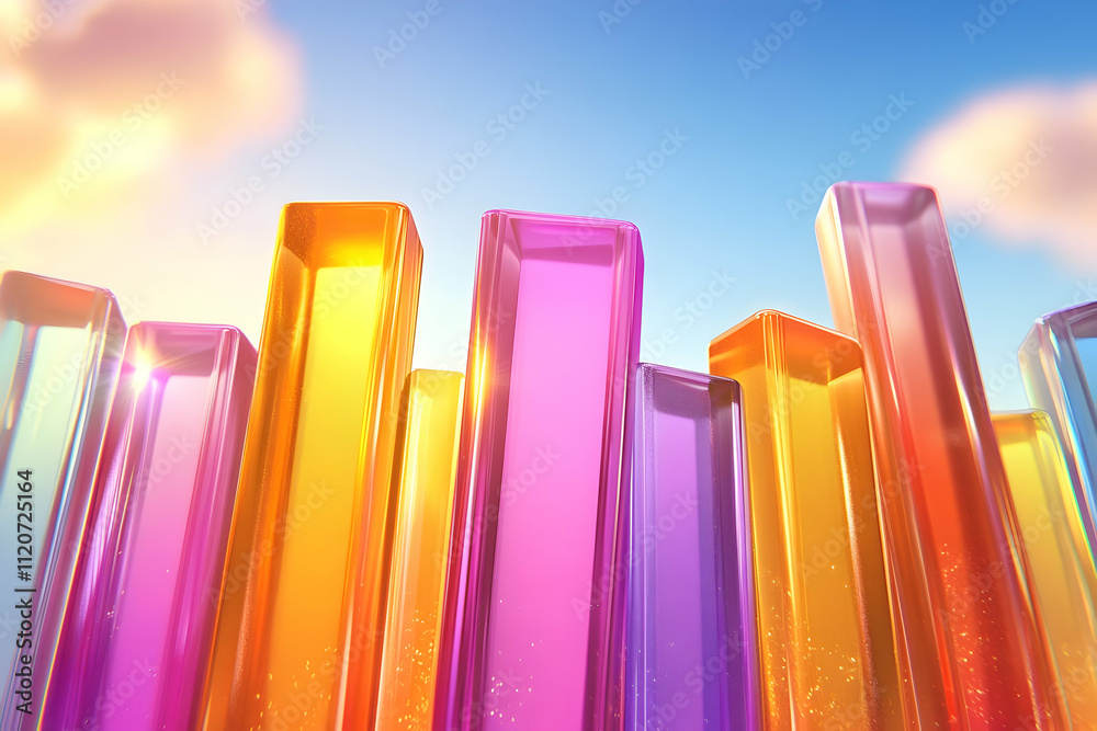 Colorful glass blocks against a bright sky. Colorful glass blocks against a bright sky.