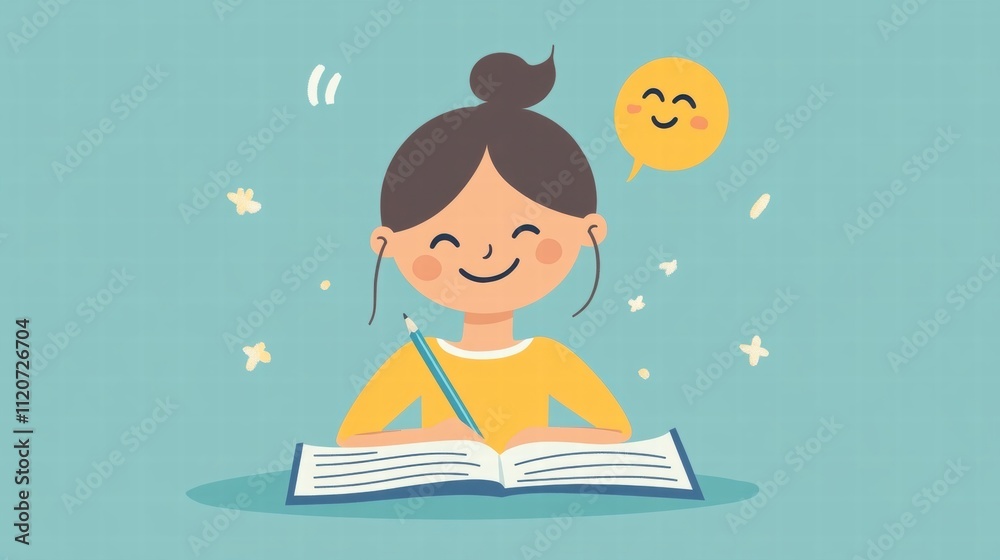 Happy Girl Writing in Notebook Happy Girl Writing in Notebook