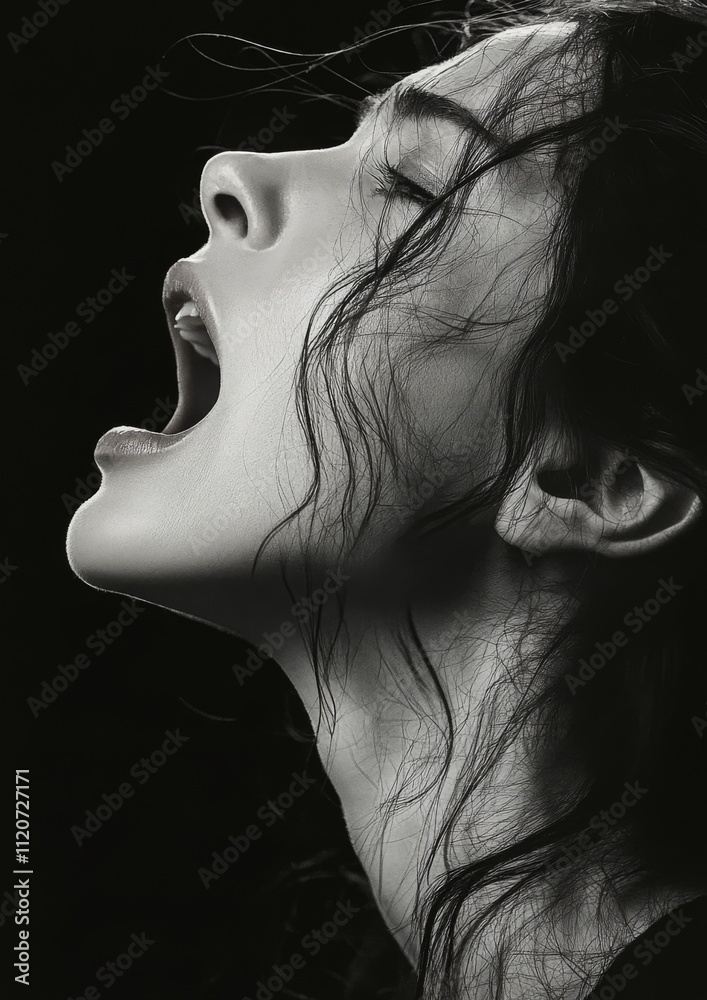 Fototapeta premium Close-up of woman screaming with raw emotional energy