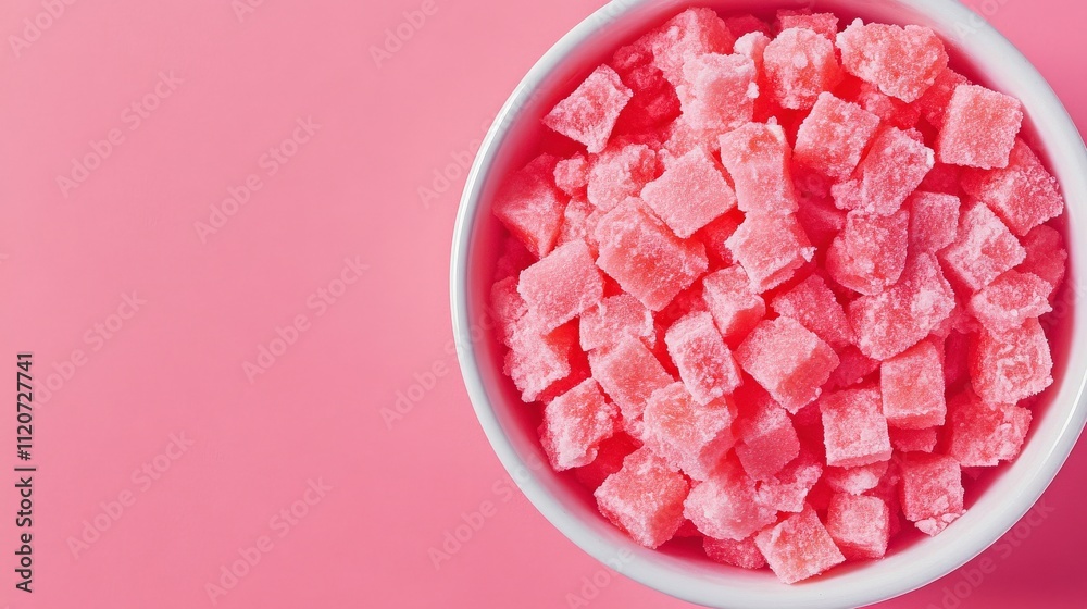 Cubed Watermelon Bowl on Pink Background Cubed Watermelon Bowl on Pink Background