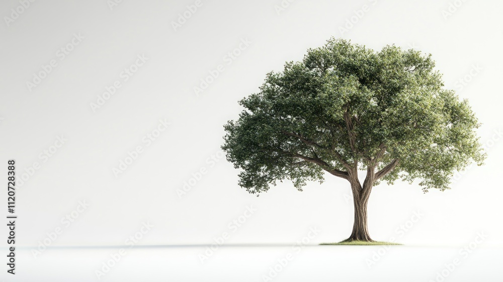 Obraz premium Single lush green tree on white background.