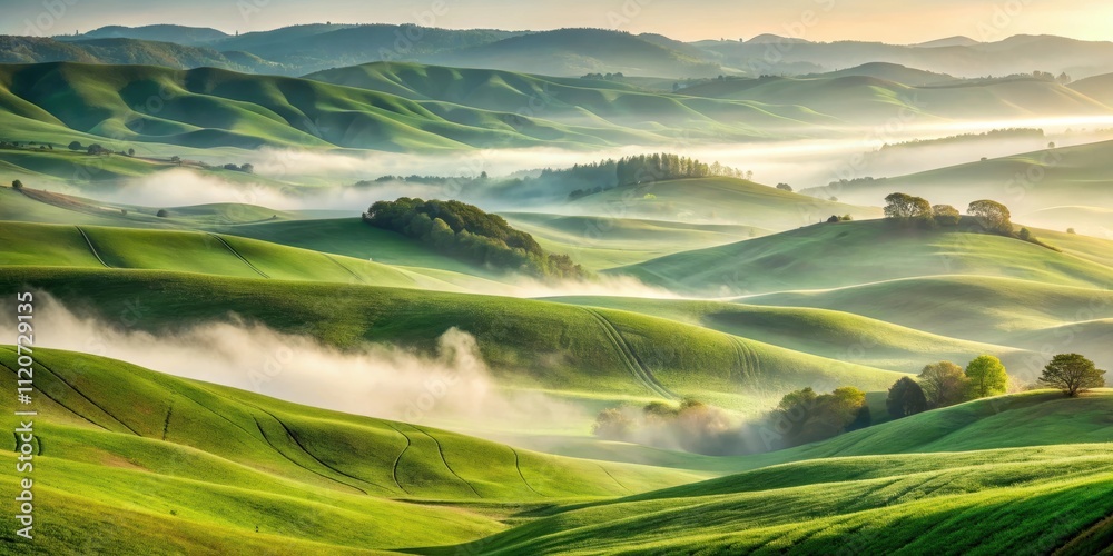 Rolling green hills shrouded in a soft morning fog , landscape, nature, serene, tranquil, misty, peaceful, countryside, foggy Rolling green hills shrouded in a soft morning fog , landscape, nature, serene, tranquil, misty, peaceful, countryside, foggy