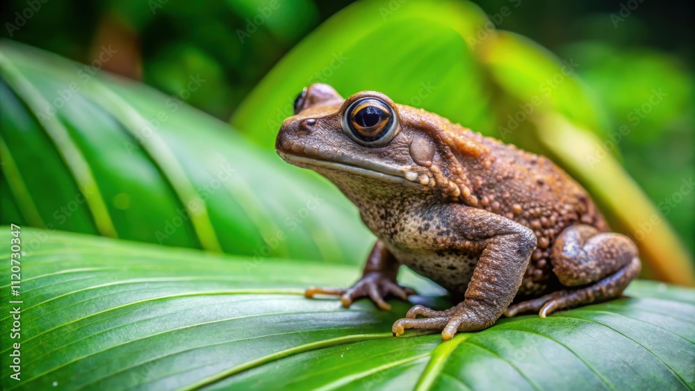 Peruvian smooth-sided toad sitting on a leaf in the rainforest, Peruvian, smooth-sided, toad, amphibian, glabberimus Peruvian smooth-sided toad sitting on a leaf in the rainforest, Peruvian, smooth-sided, toad, amphibian, glabberimus