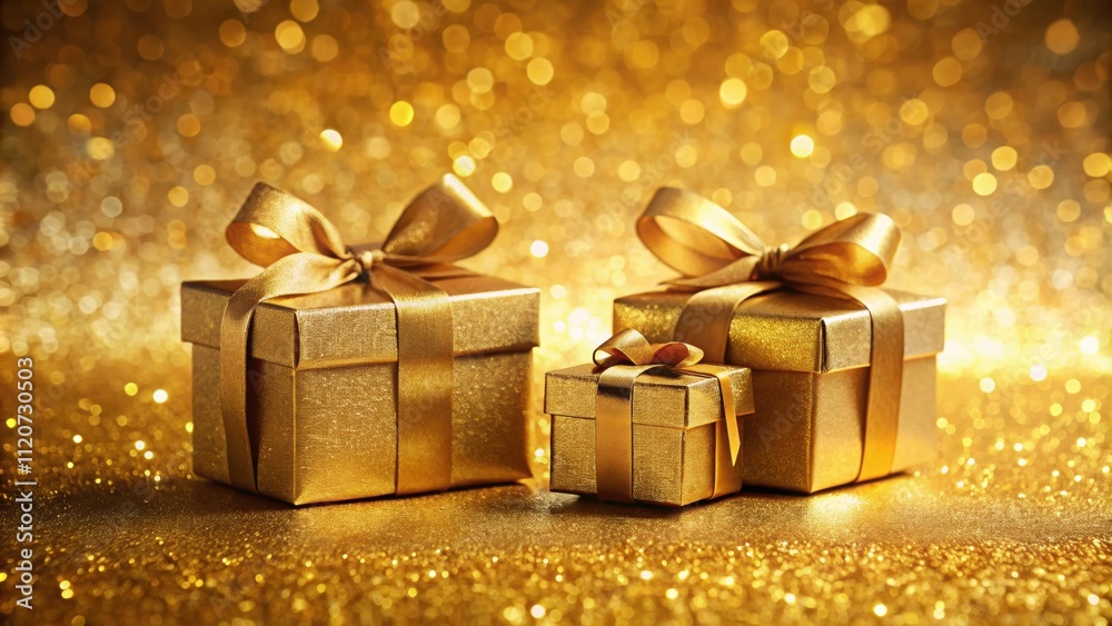 Luxurious gold gift boxes with elegant ribbons on a shiny golden background for festive celebrations or special occasions , luxury Luxurious gold gift boxes with elegant ribbons on a shiny golden background for festive celebrations or special occasions , luxury