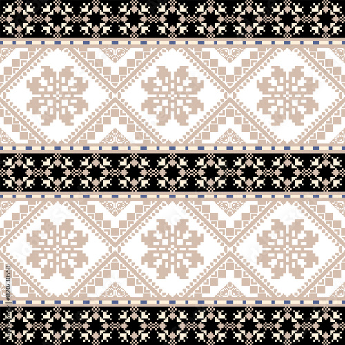 Art Abstract with Pixel Art Designs. Traditional Cross Stitch needlework. Geometric Ethnic Pattern, Embroidery, Textile Ornamental, Fabric, Hand Stitch Pattern, Cultural Stitching Pixel Art