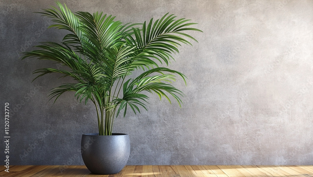 3D Render of Potted Palm Plant in Minimalist Modern Living Room 3D Render of Potted Palm Plant in Minimalist Modern Living Room