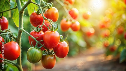 Tomatoes growing on branch in garden, Tomato, plant, vine, organic, gardening, ripe, green, fresh, healthy