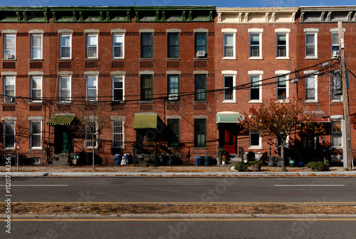 Row houses on a sunny autumn day