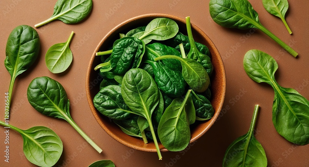 Spinach vegetable on Brown background design Spinach vegetable on Brown background design