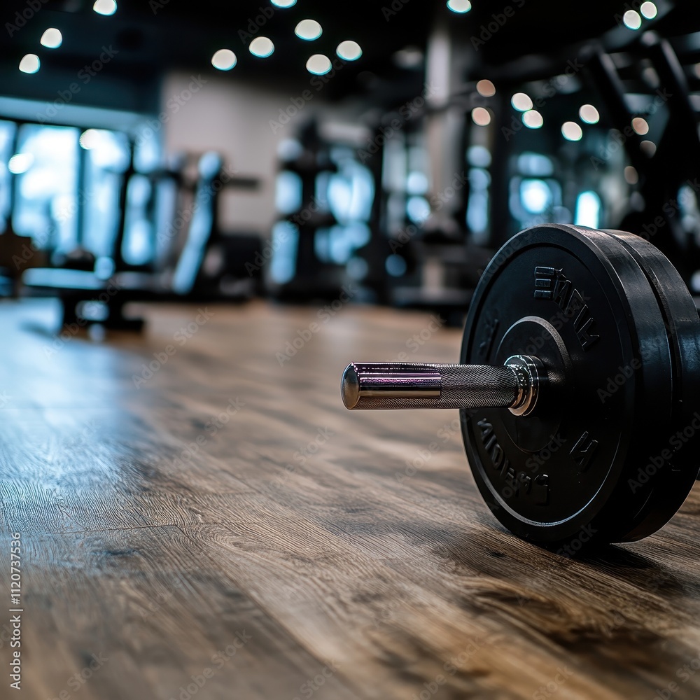 Close-up of dumbbell on gym floor. Close-up of dumbbell on gym floor.