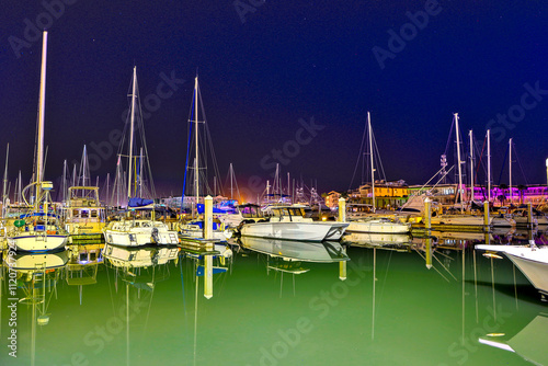 Evening view of the sail boats in the marina in Port Aransas, Texas. photo