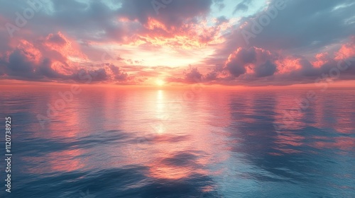 Vibrant sunset over calm ocean.