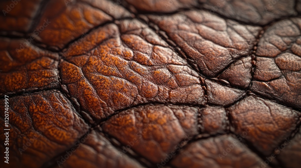 Close-up of textured brown leather surface. Close-up of textured brown leather surface.