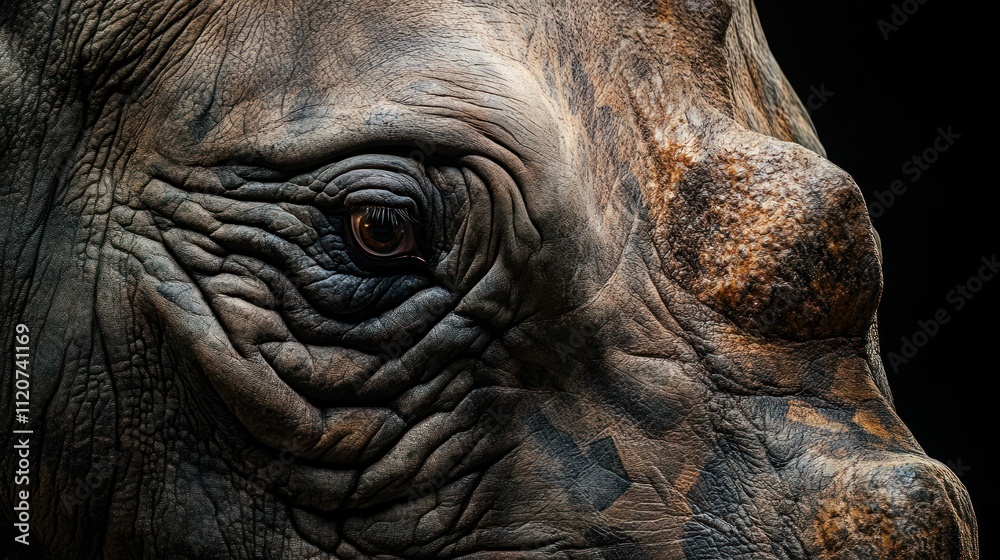 Close-Up Portrait of a Rhino's Eye, Ancient Wisdom in a Single Gaze. A Powerful Image Showing Texture, Detail, and the Raw Beauty of Nature. Close-Up Portrait of a Rhino's Eye, Ancient Wisdom in a Single Gaze. A Powerful Image Showing Texture, Detail, and the Raw Beauty of Nature.