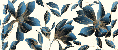 Abstract art background with hand drawn flowers in gold line style. Floral botanical banner for decor, print, textile, poster, wallpaper, interior design, cover, invitations.