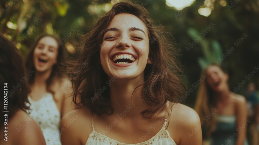 Happy Women Friends Laughing Outdoors Happy Women Friends Laughing Outdoors