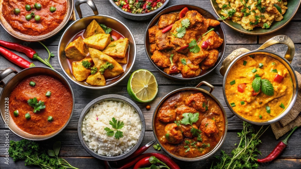 Spicy Indian chicken curry dishes from different regions , Spicy, Red, Kerala, Chicken curry, Rice Spicy Indian chicken curry dishes from different regions , Spicy, Red, Kerala, Chicken curry, Rice