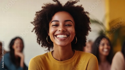 Happy Woman Smiling in Group Setting