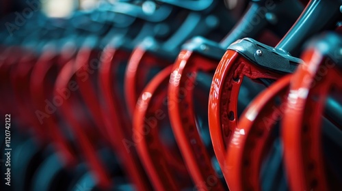 Close-up Rows of new bikes in bicycle shop photo