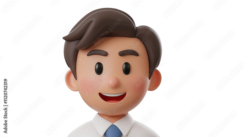 3D Cartoon Illustration of a Friendly Businessman in White Shirt, blue Tie, Framed from Waist Up Against Clean, cutout 3D Cartoon Illustration of a Friendly Businessman in White Shirt, blue Tie, Framed from Waist Up Against Clean, cutout