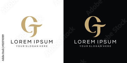 Initial letter GT logo design, serif font graphic vector, elegant symbol concept