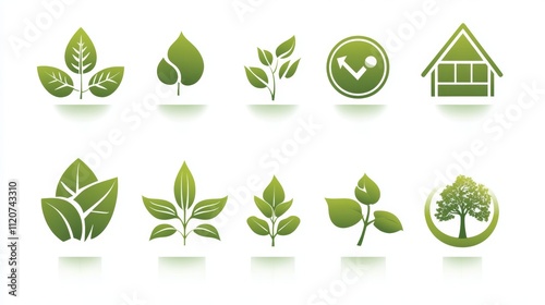 Green leaf icons on a white background photo