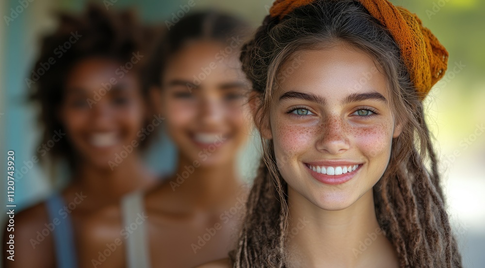 Happy diverse women smiling, friendship, summer. Happy diverse women smiling, friendship, summer.